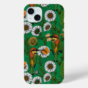 Bee eaters on a spring meadow iPhone 15 plus case