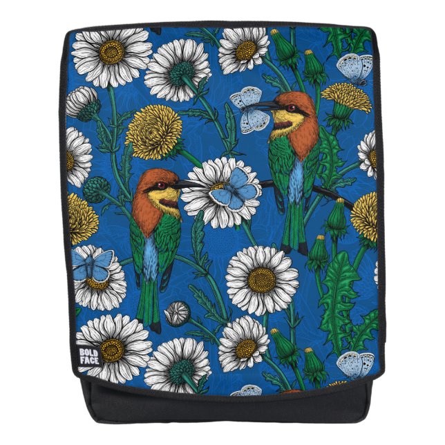 Bee eaters on blue backpack (Front)