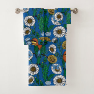 Bee eaters on blue bath towel set