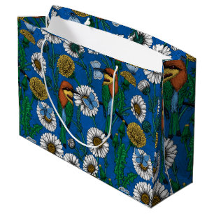 Bee eaters on blue large gift bag