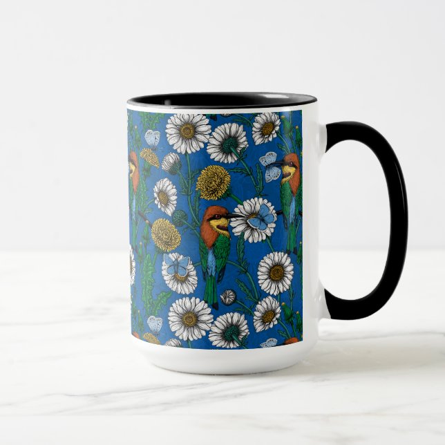 Bee eaters on blue mug (Right)