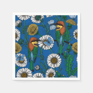 Bee eaters on blue napkins