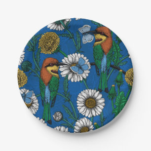 Bee eaters on blue paper plates