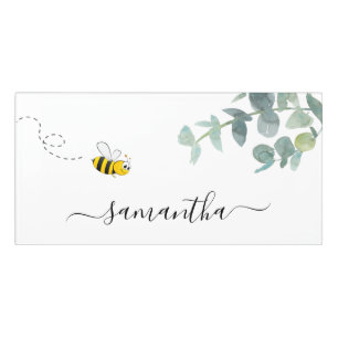 Bee eucalyptus greenery white script door sign