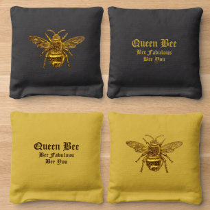 Bee Fabulous Bee You Gold Sparkling Queen Bee Cornhole Bags