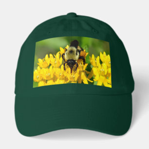 Bee Feasting on Butterfly Weed Wildflowers Hat
