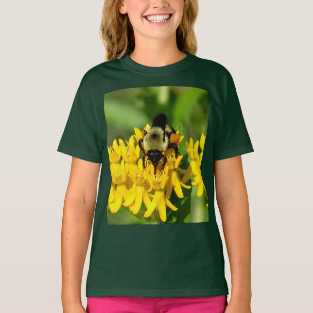 Bee Feasting on Butterfly Weed Wildflowers T-Shirt (Front)