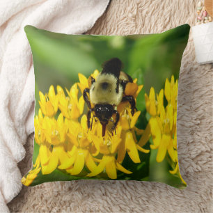 Bee Feasting on Butterfly Weed Wildflowers Throw Pillow