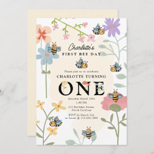Bee First 1st Birthday Cute Bee Day Party Invitation