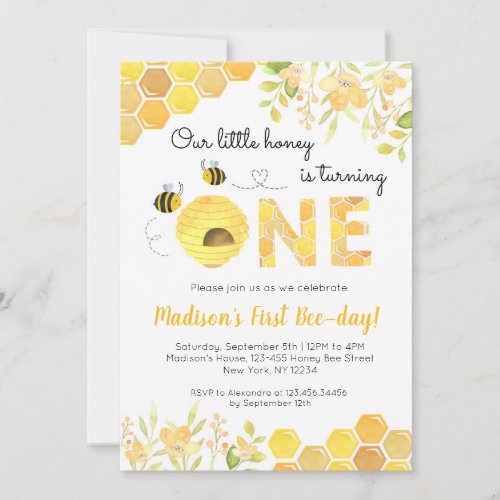 Bee First 1st Birthday party invitations Boy Girl