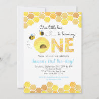 Bee First 1st Birthday party invitations for Boy