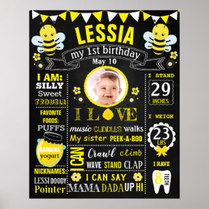 Bee First Birthday chalkboard sign board