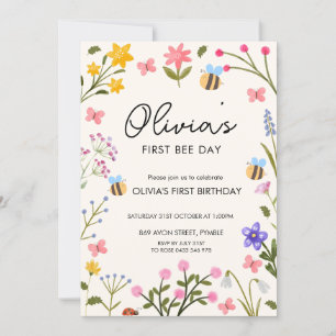 Bee First Birthday Invitation