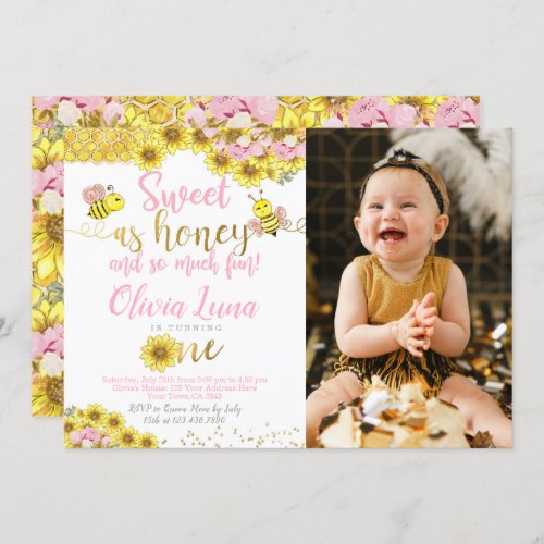 Bee First Birthday Invitation