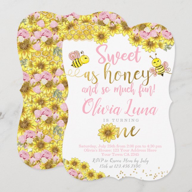Bee First Birthday Invitation (Front/Back)