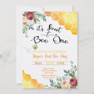 Bee First Birthday Invite First Bee Day