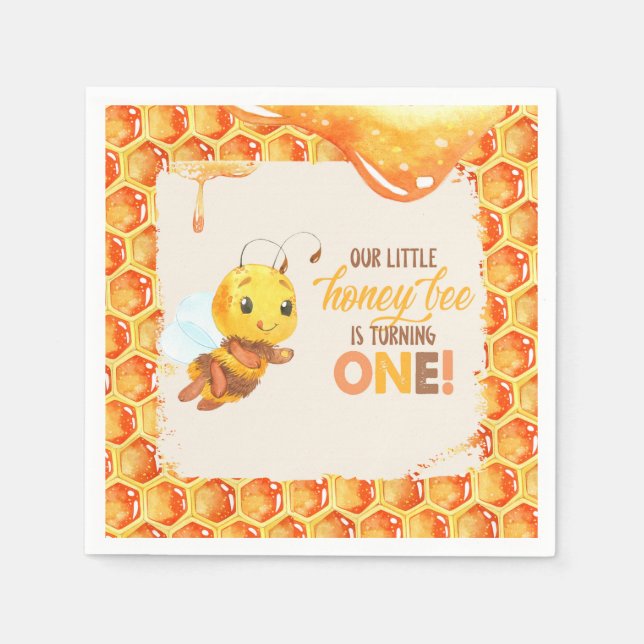 Bee First Birthday Napkin (Front)