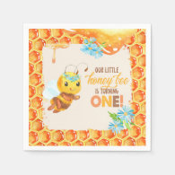 Bee First Birthday Napkin - Girl