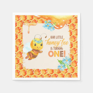Bee First Birthday Napkin - Girl