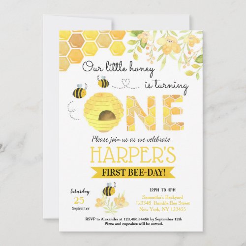 Bee First Birthday party invitations Bumble Bee