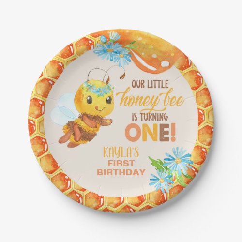 Bee First Birthday Plate _ Girl _ Custom