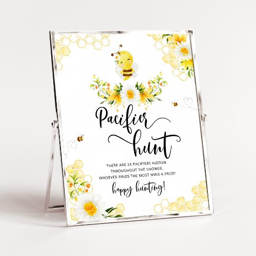 Bee floral daisy pacifier hunt baby shower game poster