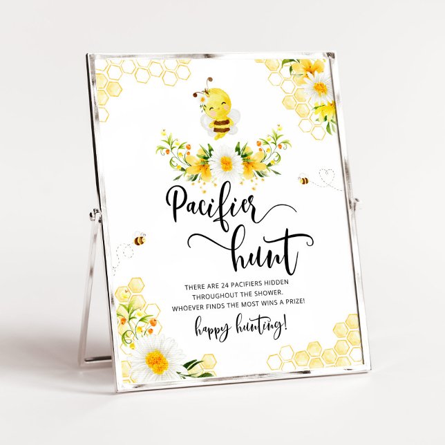 Bee floral daisy pacifier hunt baby shower game poster (Creator Uploaded)