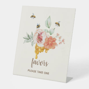 Bee Floral Honeycomb Baby Shower Favors Pedestal Sign