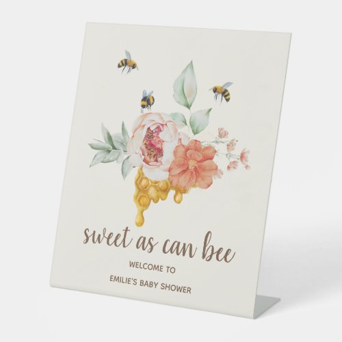 Bee Floral Honeycomb Baby Shower Welcome Pedestal Sign