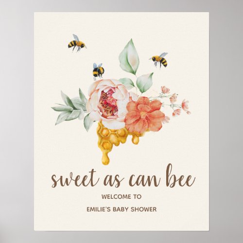 Bee Floral Honeycomb Baby Shower Welcome Poster