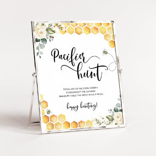 Bee floral pacifier hunt baby shower game poster