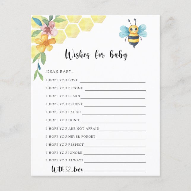 Bee floral - Party game | wishes for baby (Front)