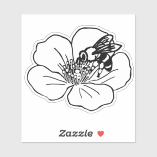 Bee Floral Pollinator Line Art  Sticker