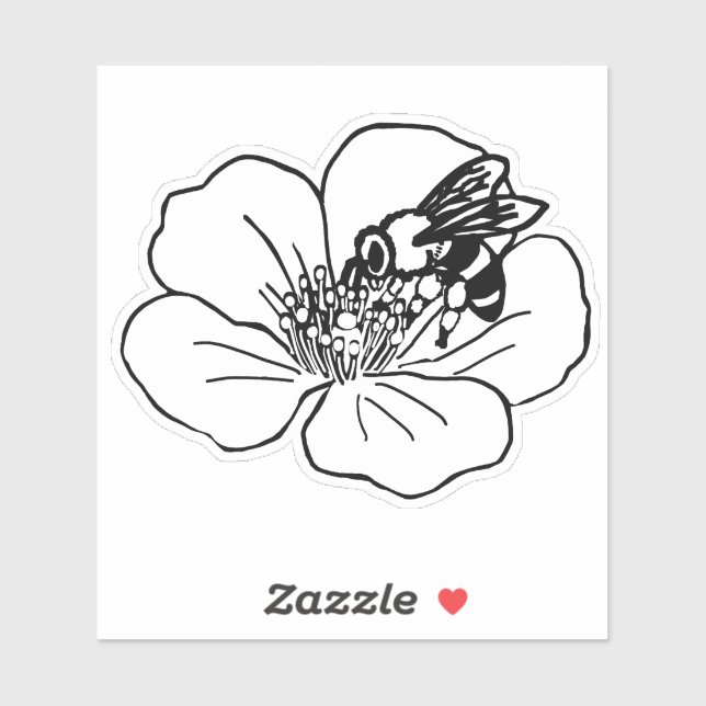 Bee Floral Pollinator Line Art  Sticker (Sheet)