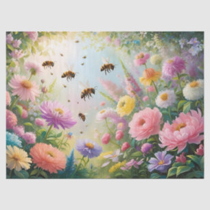 Bee Floral vintage carnation orange decoupage Tissue Paper