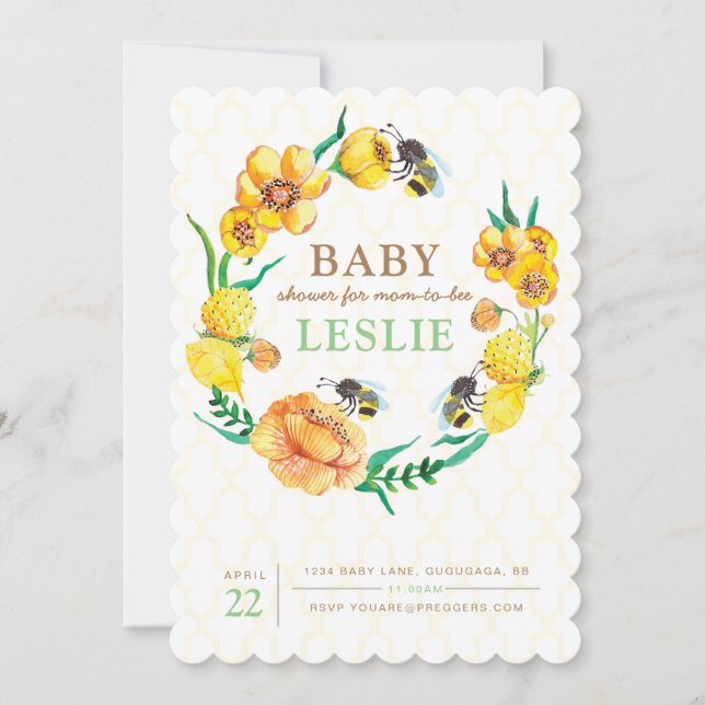 Bee Flower Baby Shower Invite (Front)