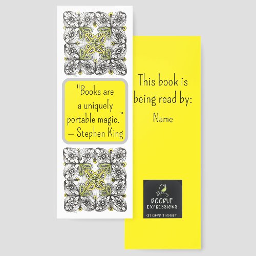 Bee & Flower Doodle w Reading Magic Quote Bookmark