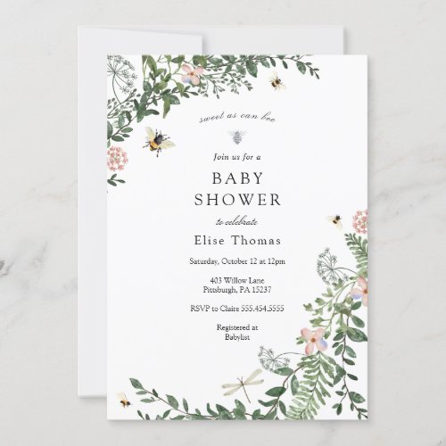Bee Flower Garden Baby Shower  Invitation