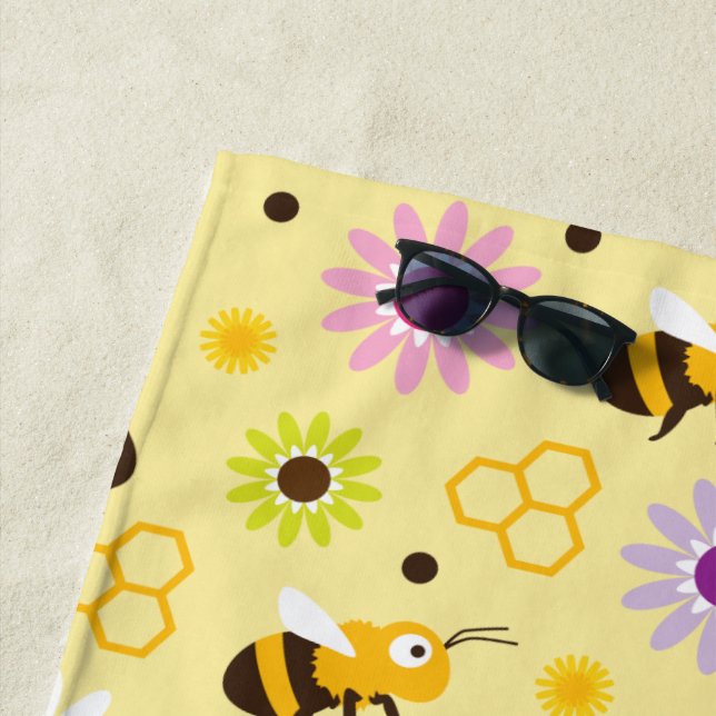 Bee & Flowers Beach Towel (In Situ)