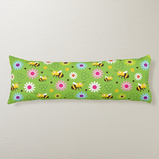 Bee & Flowers Body Pillow (Front)