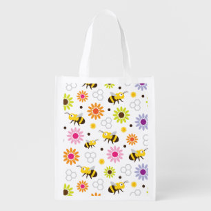 Bee & Flowers Grocery Bag