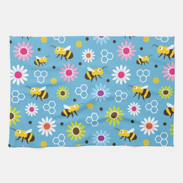 Bee & Flowers Kitchen Towel (Horizontal)