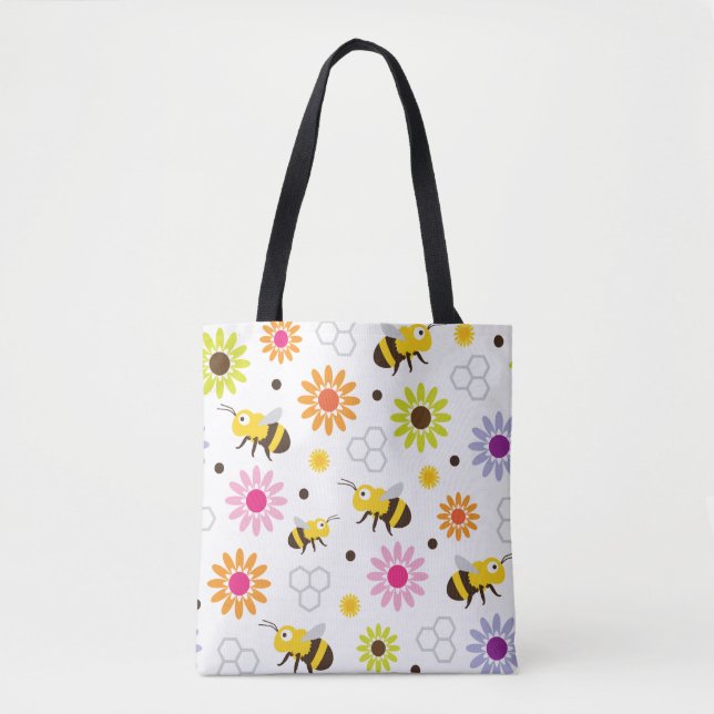 Bee & Flowers Tote Bag (Front)