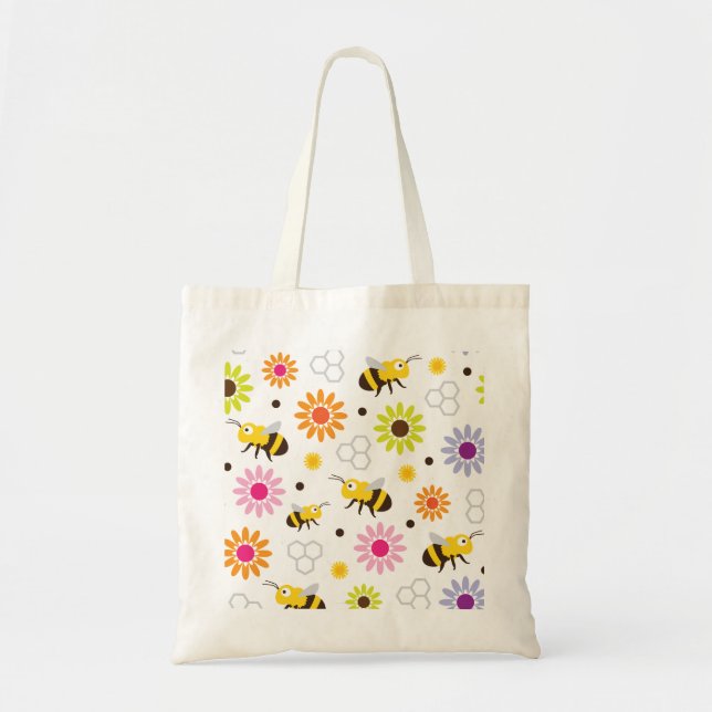 Bee & Flowers Tote Bag (Front)