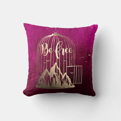 Bee Free Out Of Cage Bird Mountain Champaigne Pink Throw Pillow