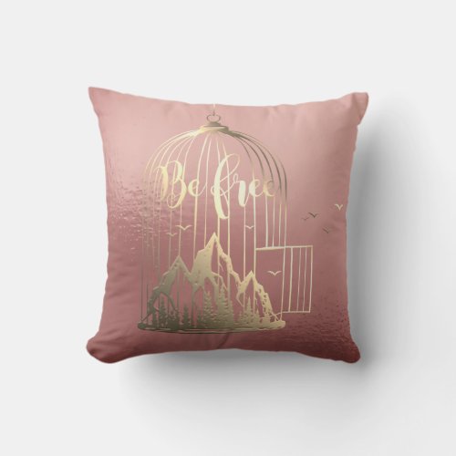 Bee Free Out Of Cage Bird Mountain Champaigne Pink Throw Pillow