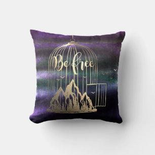 Bee Free Out Of Cage Bird Mountain Cottage Purple Throw Pillow