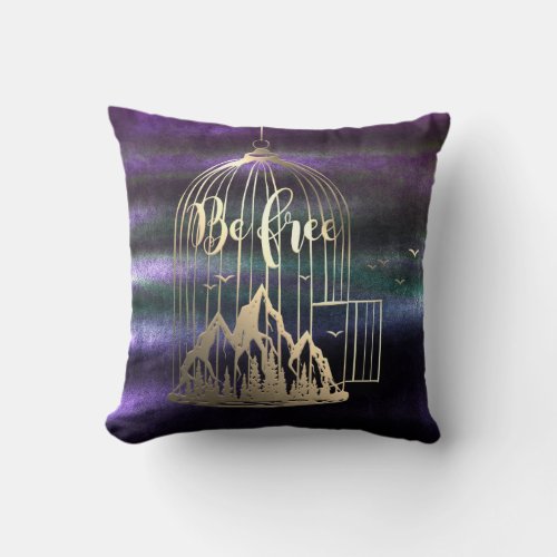 Bee Free Out Of Cage Bird Mountain Cottage Purple Throw Pillow