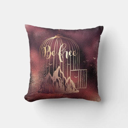 Bee Free Out Of Cage Bird Mountain Glass Burgundy Throw Pillow