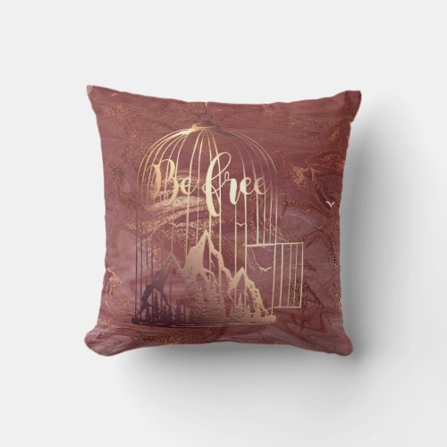 Bee Free Out Of Cage Bird Mountain Marble Gold Throw Pillow